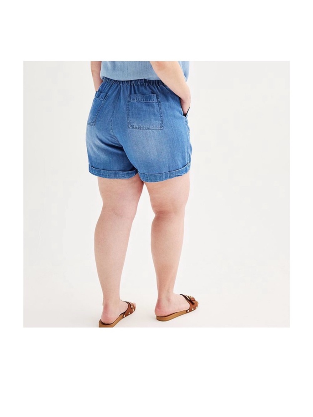 Workshop Republic 1X Chambray Pull-On Shorts Drawstring Cuffed - Picture 2 of 5